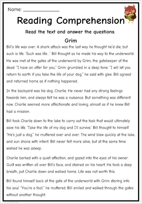  grade 5 reading comprehension free english worksheets