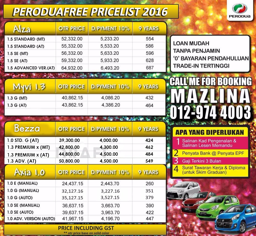 Harga Kereta Perodua 2017  Perodua Dealer By Mazlina Bakri