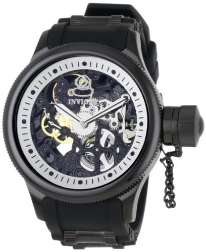 Invicta Men's 1091 Russian Diver Mechanical Skeleton Dial Black Polyurethane Watch