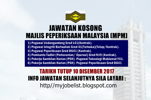 Jawatan Kosong Terkini di Majlis Peperiksaan Malaysia (MPM) - 10 Disember 2017