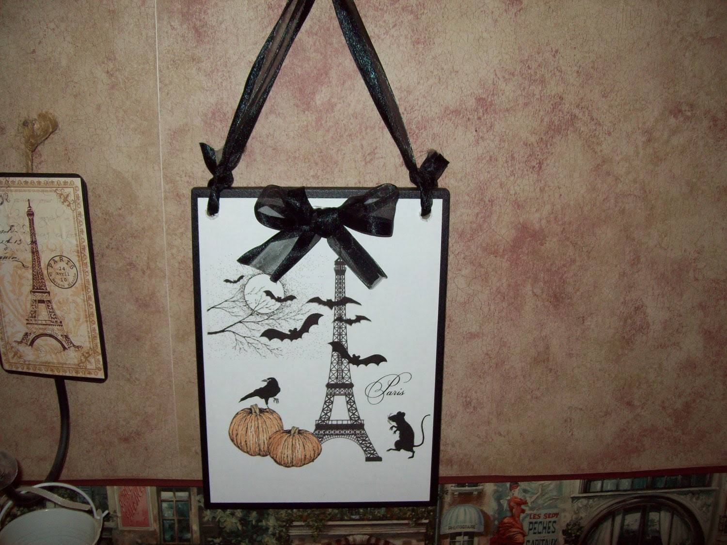 Halloween Eiffel tower plaque wall hanging by JulieannasCreations
