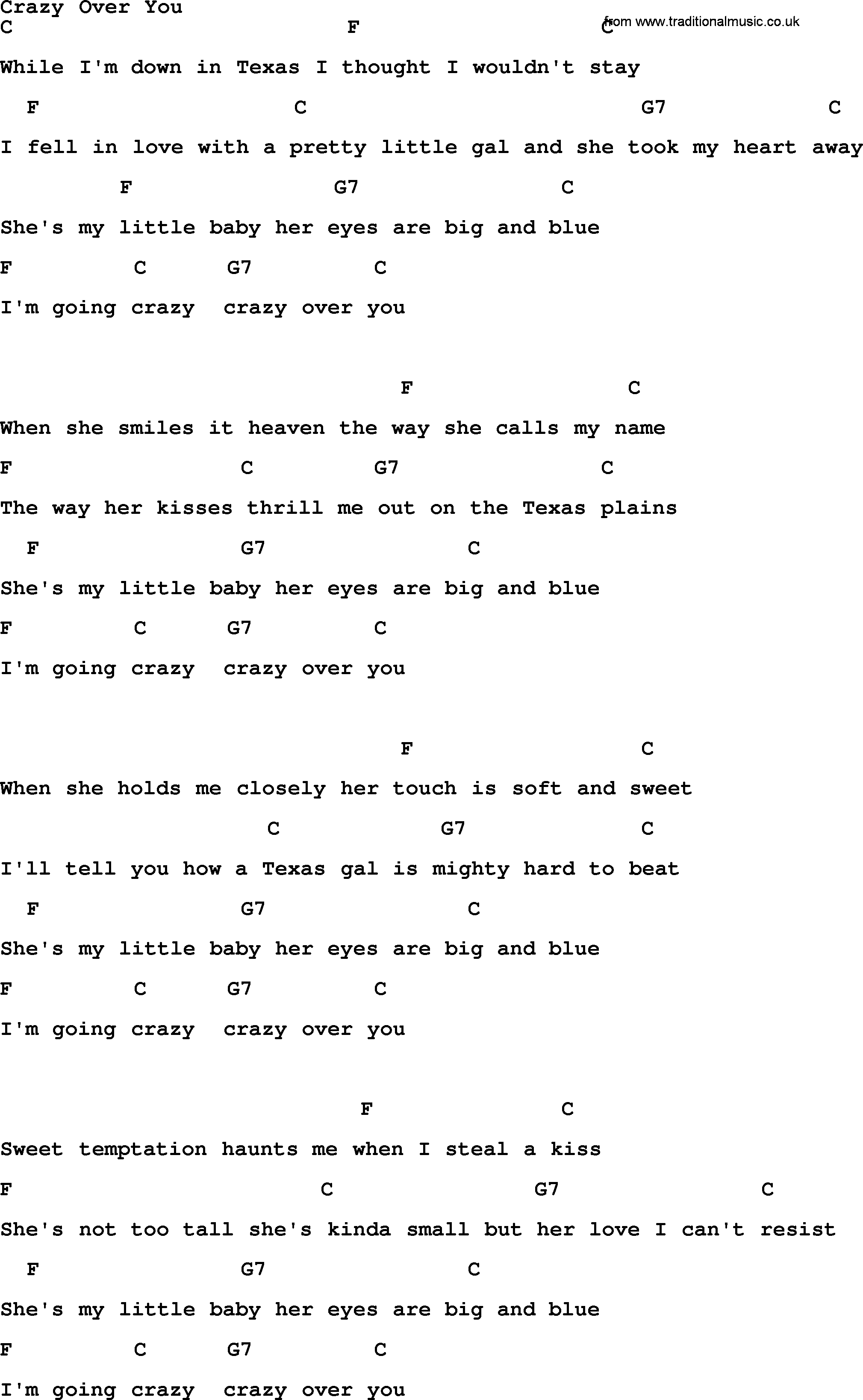 Crazy Over You Bluegrass Lyrics With Chords