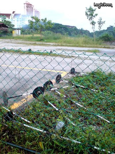 Poles fell down and open burning in the background