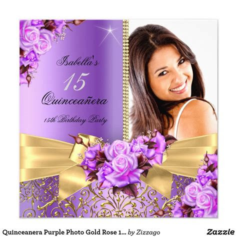  quinceanera purple photo gold rose 15th birthday photo quinceanera