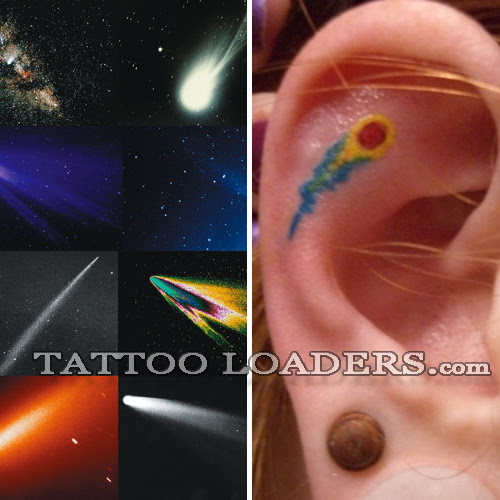 Check out this tiny little comet tattoo on the ear of this hot chick.