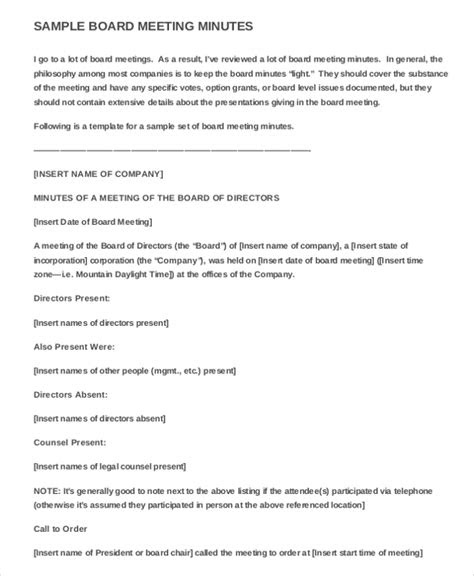 corporate meeting minutes template template business