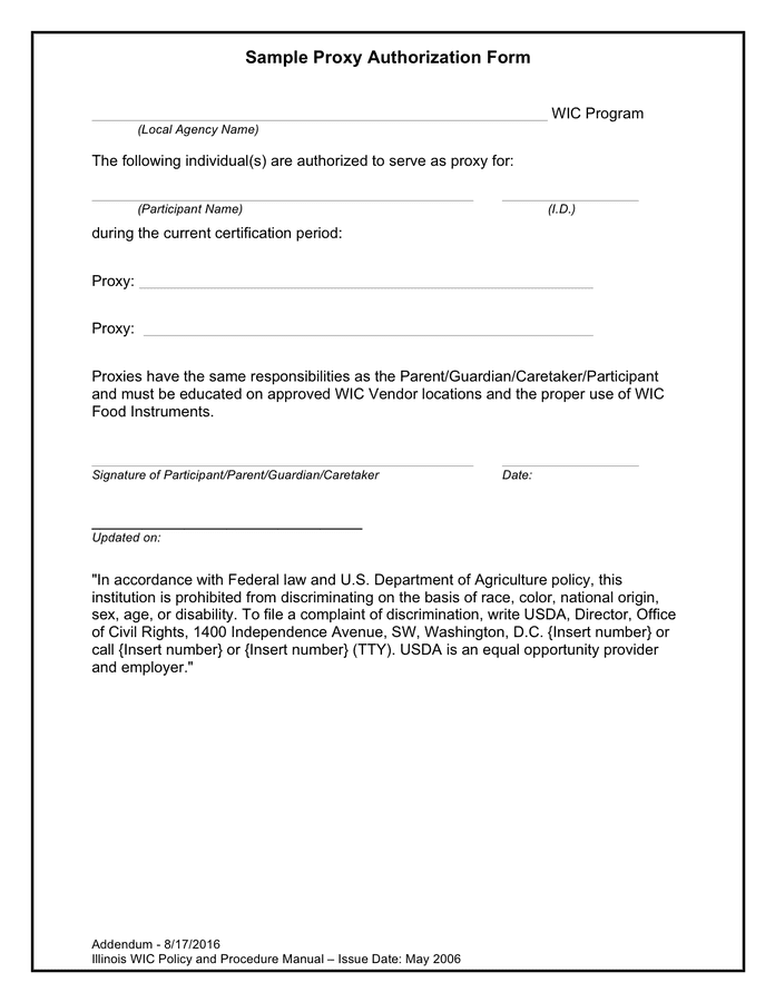 Proxy letter for authorization sample