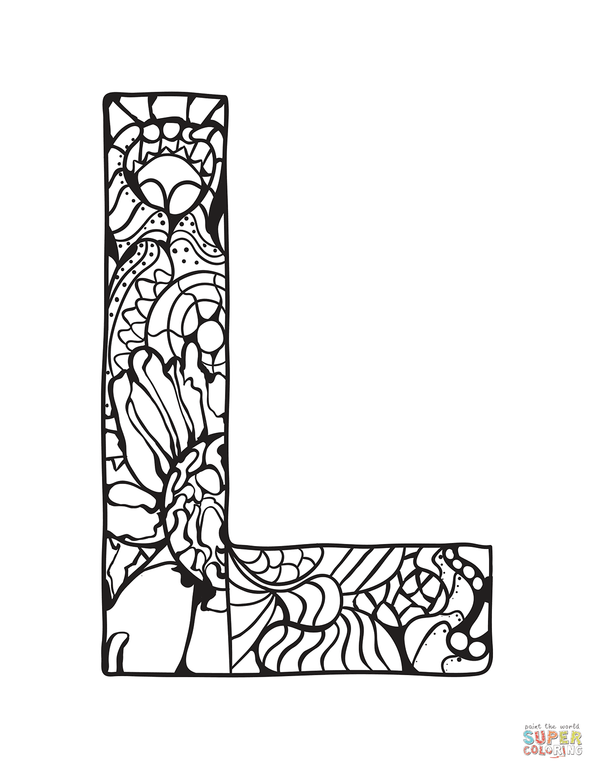 Letter L Zentangle coloring page | Free Printable Coloring ...