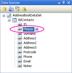 Drag a database field to the form