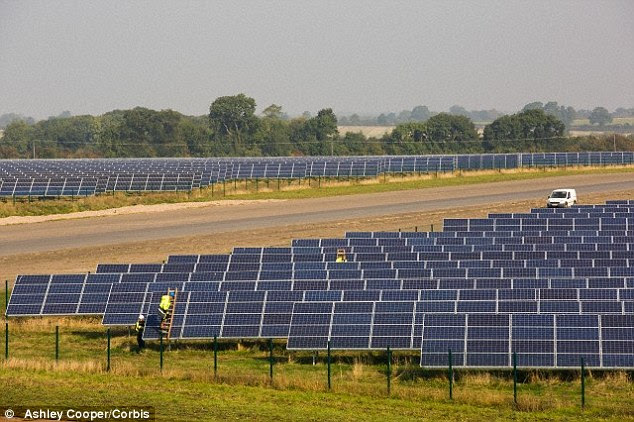 Solar power is thought to be able to provide up to four per cent of the UK's electricity by the end of the decade (Wymeswold Solar Farm in Leicestershire, UK shown), but storing it is difficult. This new technology could store energy as hydrogen, which can then be used on demand