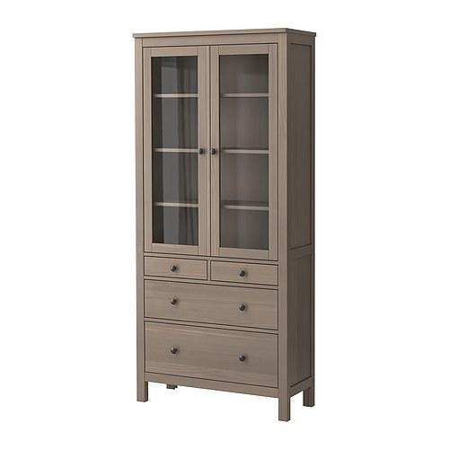 HEMNES Glass-door cabinet with 4 drawers - gray-brown - IKEA