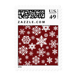 Red White Snowflakes Christmas Holiday Pattern Postage Stamps