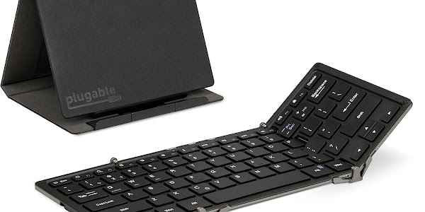Plugable Foldable Bluetooth Keyboard Compatible with iPad, iPhones, Android, and Windows, Full-Size Multi-Device Keyboard, Wireless and Portable with Included Stand for iPad/iPhone (11.5 inches)