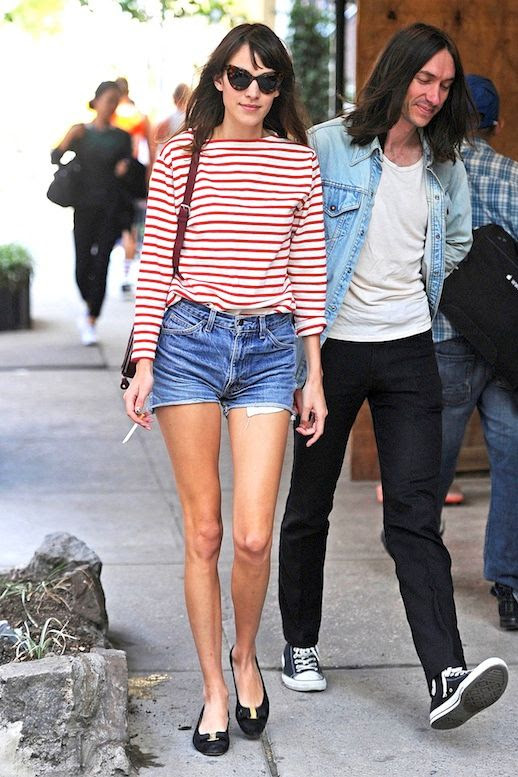 1 Le Fashion Blog 40 Of Alexa Chung Best Looks With Denim Shorts Cat Eye Sunglasses Red Striped Tee Jean Cut Offs Via Vogue UK