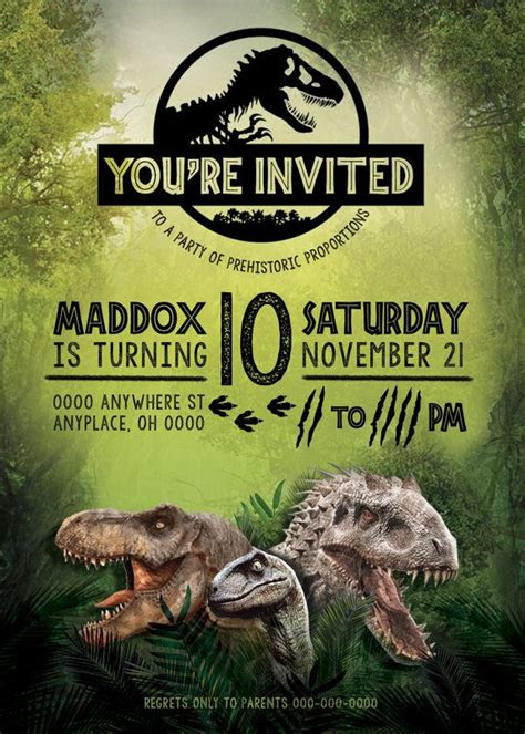 Grab these cards in the shop! 14 aesthetic jurassic world birthday invitation template pictures