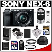 Sony Alpha NEX-6 Digital Camera Body & 16-50mm Lens with E 55-210mm Lens + 64GB Card + Battery & Charger + Case + Filters + Telephoto & Wide-Angle Lenses + Accessory Kit