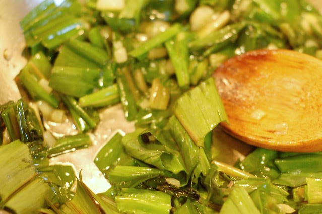 Making pesto with the ramps by Eve Fox, Garden of Eating blog, copyright 2011