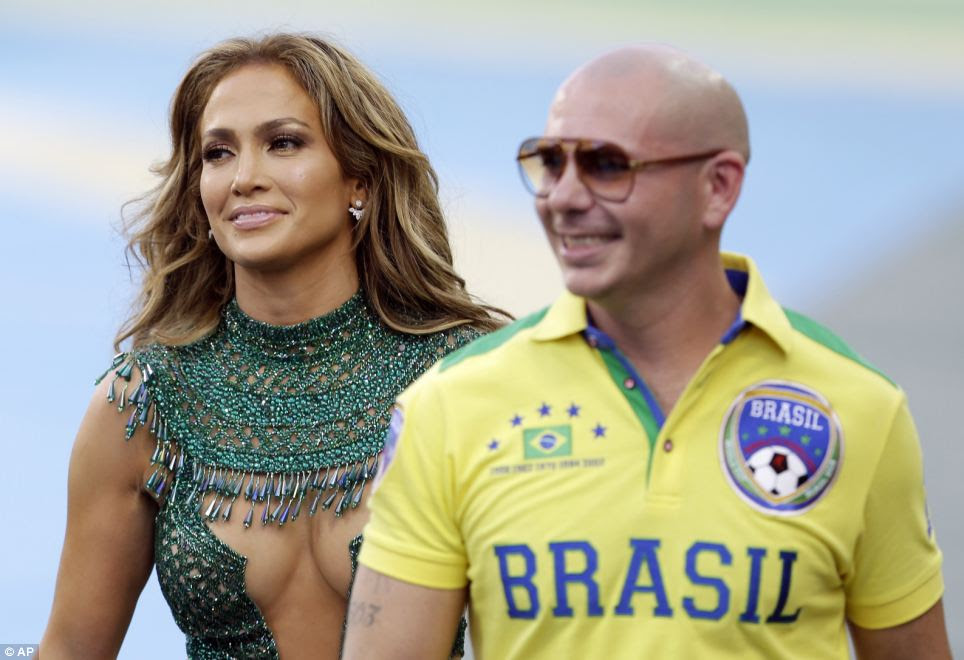 Jennifer Lopez performed with rapper Pitbull ahead of the group A match between Brazil and Croatia, which is the opening game of the 2014 tournament
