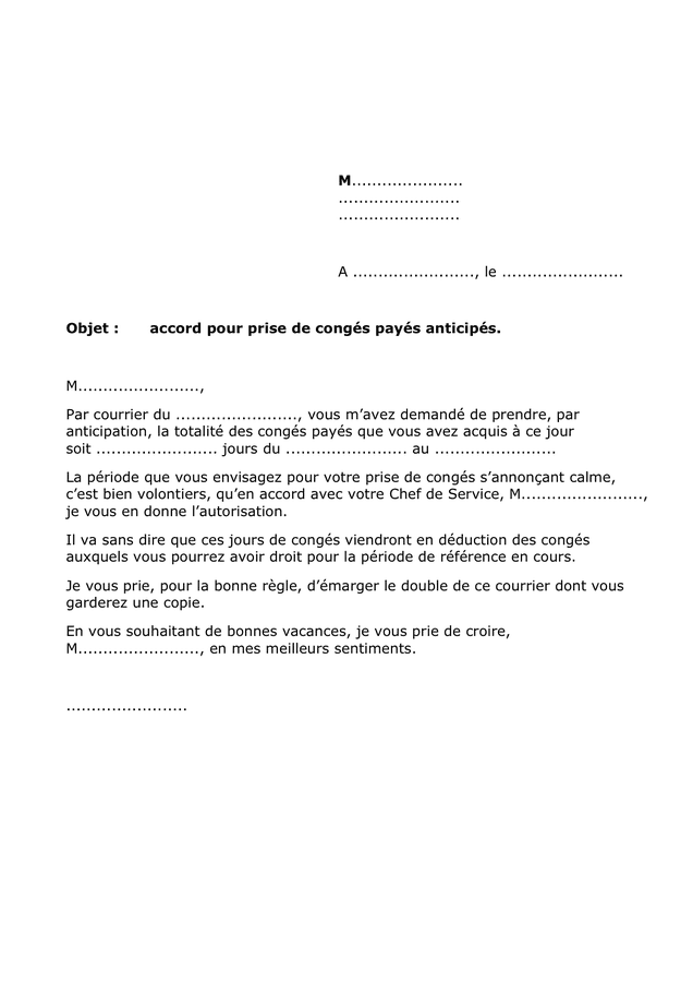 lettre de demande de conge parental