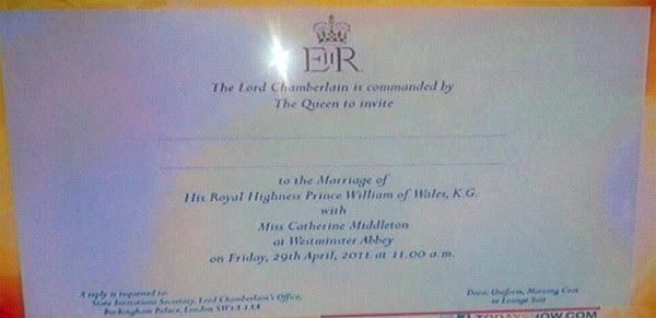 the royal wedding 2011 invitation. Well, the Royal Wedding