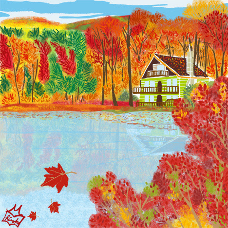 オリジナルイラスト カナダ メープル街道の紅葉 風景イラスト 景色イラスト 紅葉イラスト カナダイラスト 本山浩子のイラストファイル News
