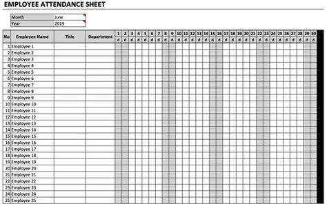 printable employee attendance calendars   attendance sheet
