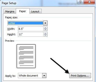 page setup options