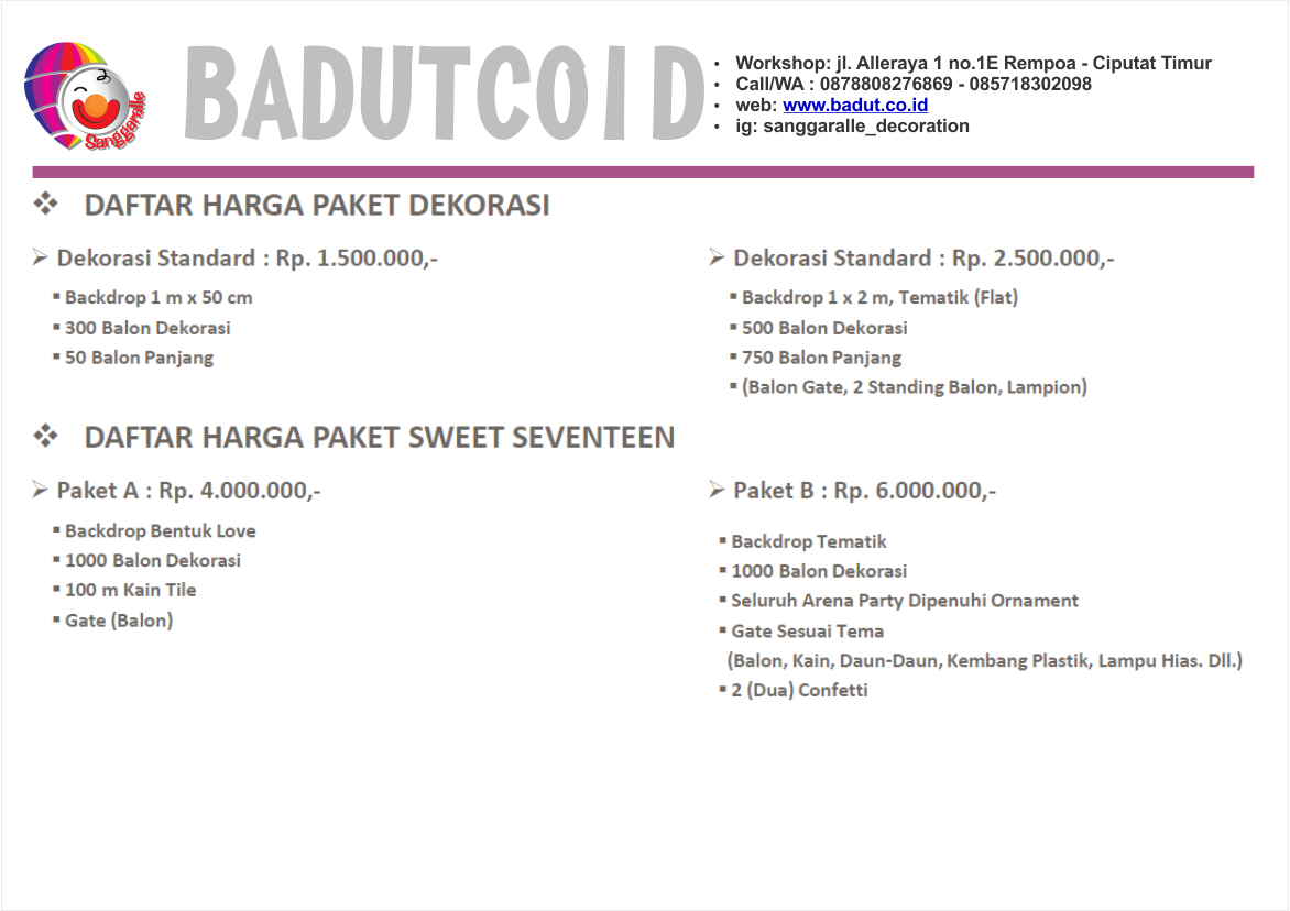 Daftar Harga Dekorasi Ulang Tahun Anak 6 BADUT JAKARTA Daftar Harga Dekorasi Ulang Tahun Anak 6 BADUT JAKARTA
