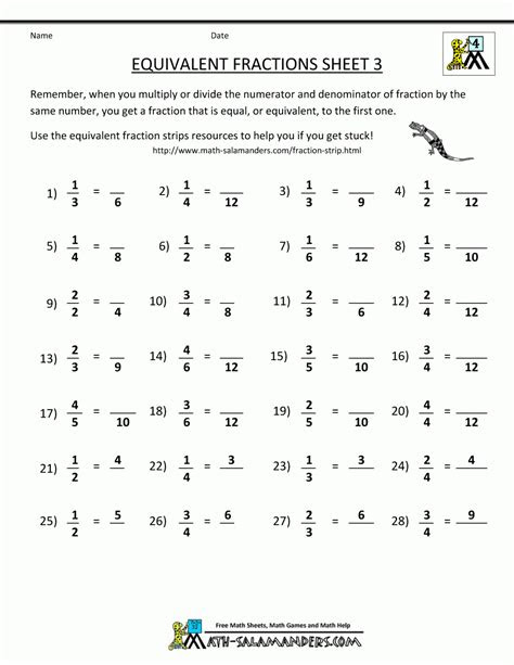  4th grade equivalent fractions printable worksheets printable worksheets