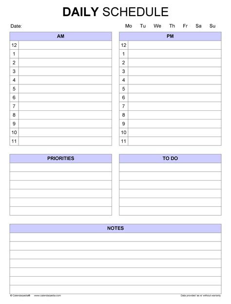 Sections available in this template: free daily schedules in pdf format 30 templates