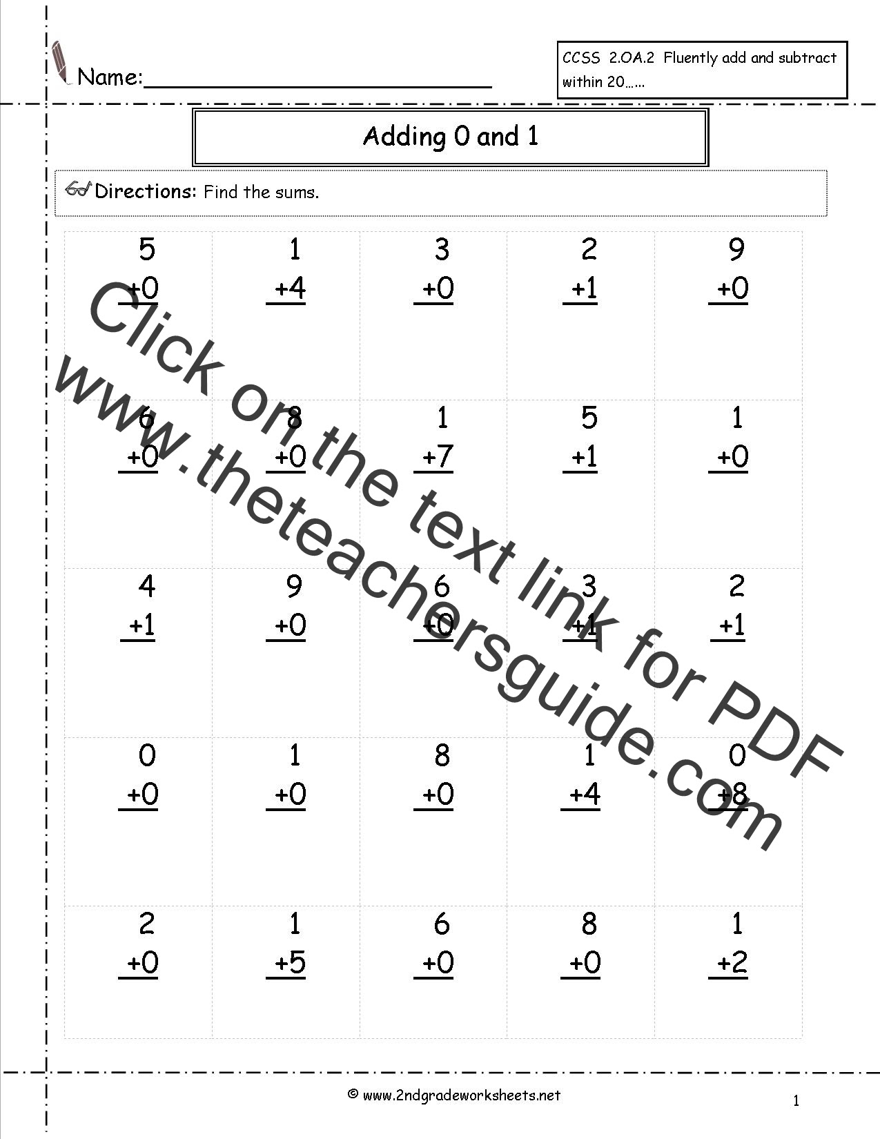 Free Single Digit Addition Worksheets