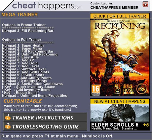 Kingdoms of Amalur: Reckoning +1 Trainer