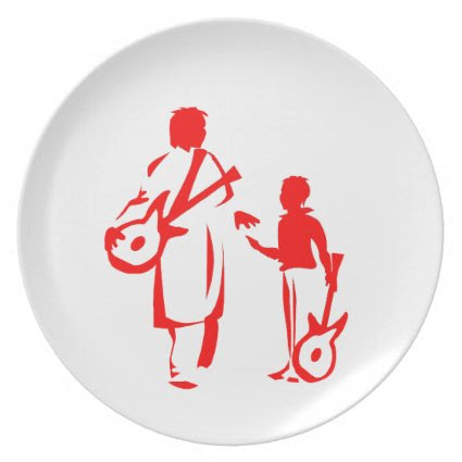 two guitar players red.png dinner plates