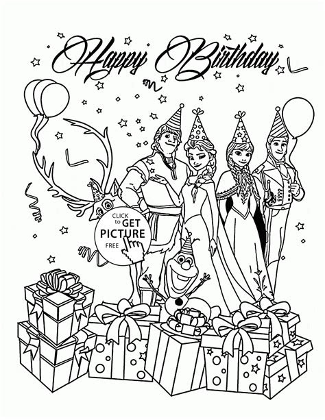  happy birthday and frozen characters coloring page for kids holiday