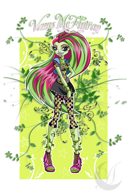 Going Green Brings Glory
New student body, Venus McFlytrap, blossomed onto the Monster High scene mere months ago, but her “Go Green!” movement has already taken over guys and ghouls alike. MH Guidance Counselor, Mr. D’eath, sees a growing potential in this new ghoul-gone-green telling the MHGG that she “has cultivated a green spirit around campus that students have really latched on to. She is certainly a student body who is a developing leader in our student community.” So far, this punk princess activist has not only produced a successful recycling campaign, but has even started a spark of interest in a ride-share program designed to cut down on the MH carbon footprint. “We can each do our part,” Venus explained, “to ensure that Monster High (and our creeperific world) will be around for millions of centuries to come. It only takes one monster to make a huge difference.”
(Source Anzhelee)