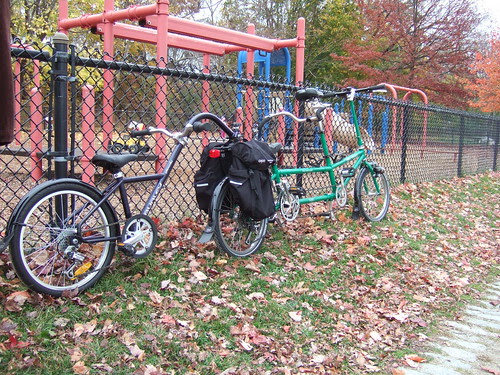 Bicycle train! Engine, baggage car, caboose!