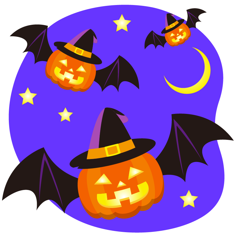 商用フリーイラスト 無料 10月 ハロウィンかぼちゃ ランタン コウモリ2 夜 Halloween 商用ok フリー素材集 ナイスなイラスト