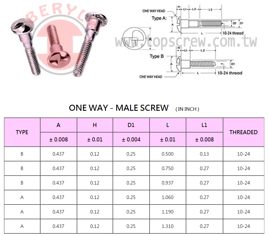 公母套，梅花頭，梅花PIN，ONE WAY，單向，十字溝，十字公母套，文具釘，POST
