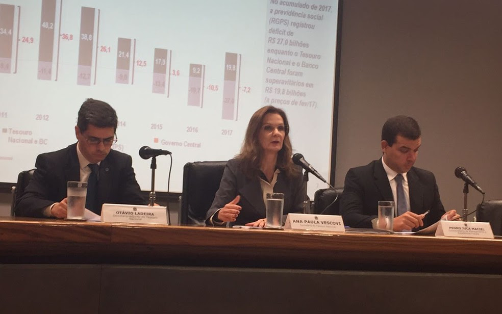 A secretária do Tesouro, Ana Paula Vescovi, apresenta resultado das contas do governo de fevereiro de 2017 (Foto: Laís Lis/G1)