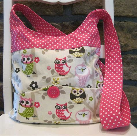 handmade fabric bags purses shoulder bag owl pink