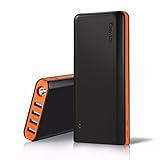 EasyAcc PB20000MS 20000mAh 大容量モバイルバッテリー 4A入力　4.8Aスマート出力4USBポート同時充電 高速充電対応 高輝度LEDフラッシュライト搭載 iPhone/iPad/Galaxy/Xperia/Android/各種スマホ対応 ブッラク＆オレンジ