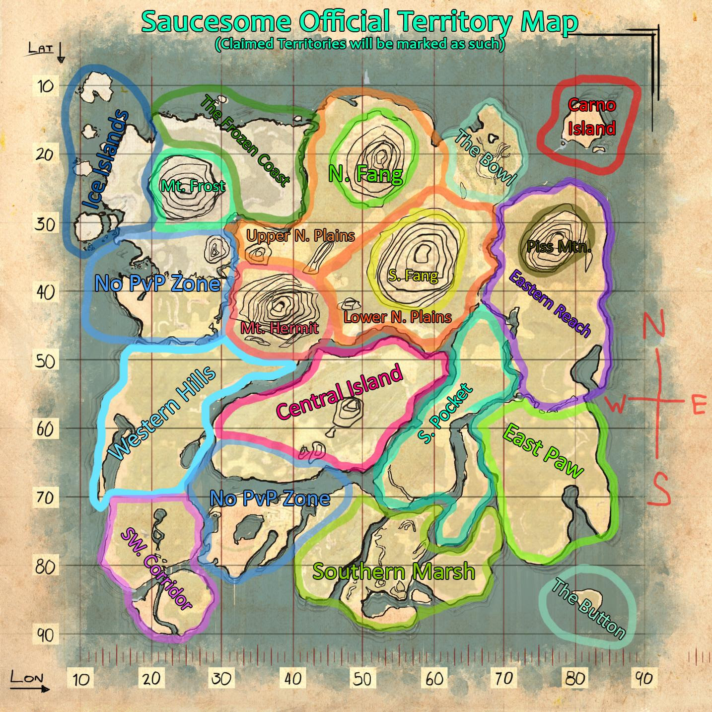 The Map we use on our server to split up Tribe Territories ... There are also some metal rocks scattered along the.