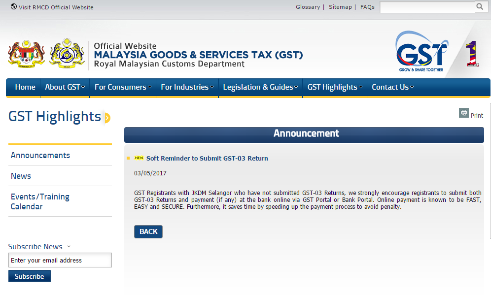 Soft Reminder for the GST Submission