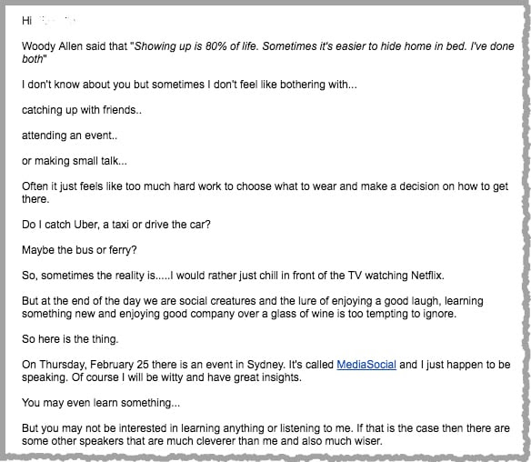 Copywriting email example 1