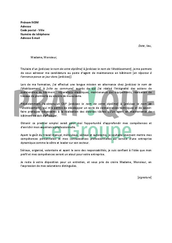 Lettre de motivation agent de maintenance polyvalent gratuit – Coussin
