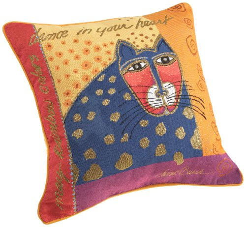 Brentwood Laurel Burch 18-Inch Embroidered Tapestry, Blue Cat with Red Face, Orange