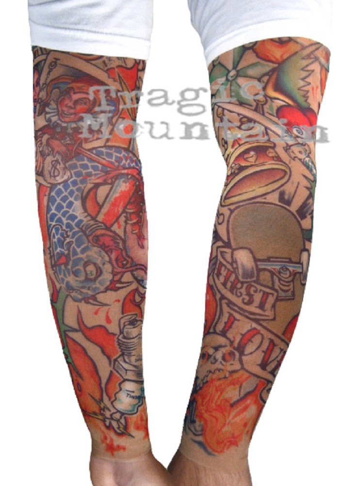 Tinsley TATTOO temporary NYLON Mesh SLEEVE SKATER. Een ogenblik geduld