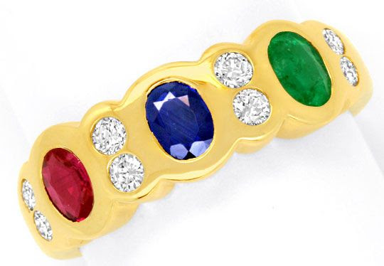 Originalfoto BRILLANT-RING RUBIN SAFIR SMARAGD, GELBGOLD 2.200€ NEU!