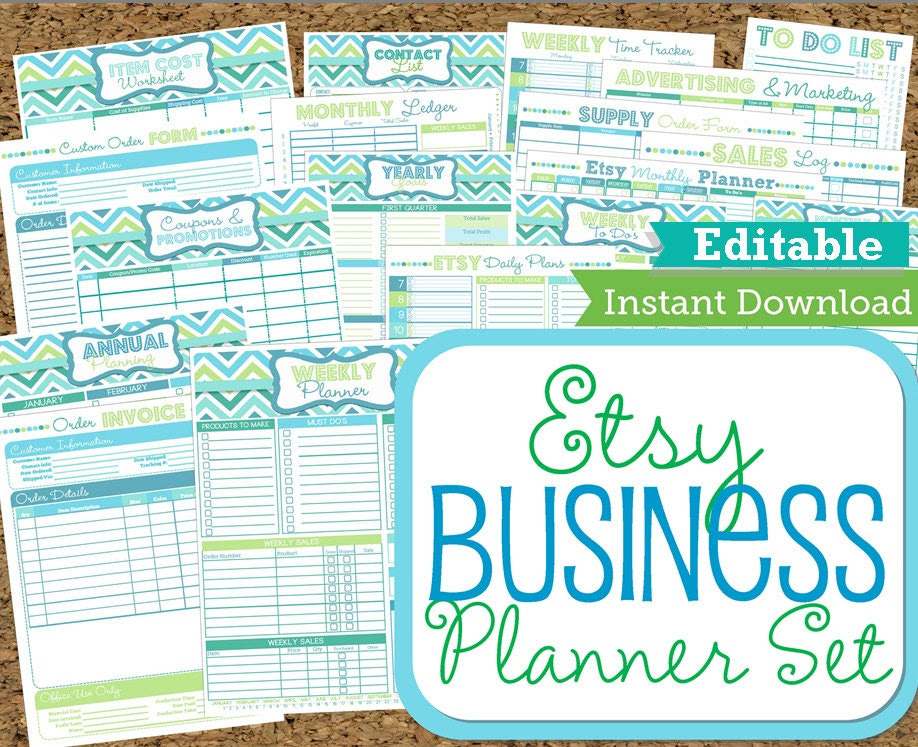 EDITABLE and INSTANT DOWNLOAD-Etsy Business Planner-Work at Home Planners-21 documents