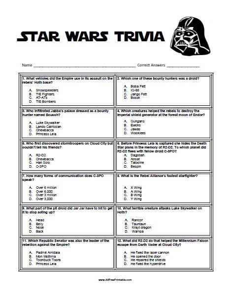 Star Wars Trivia Free Printable